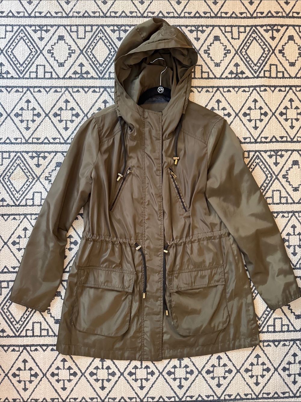 Zara Olive Green and Black with Gold Hardware Hooded Utility Jacket